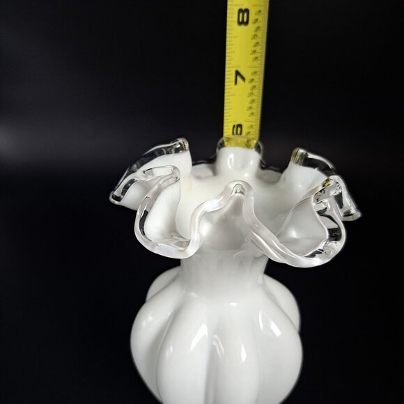 Fenton Silvercrest White Milk Glass Ruffled Melon Vase Elegant Home Decor - Picture 6 of 15